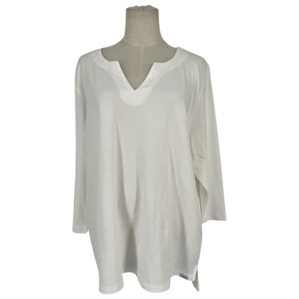 NWT Orvis Classic Collection White V-Neck 3/4 Sleeve‎ Pima Cotton Tunic Top XL